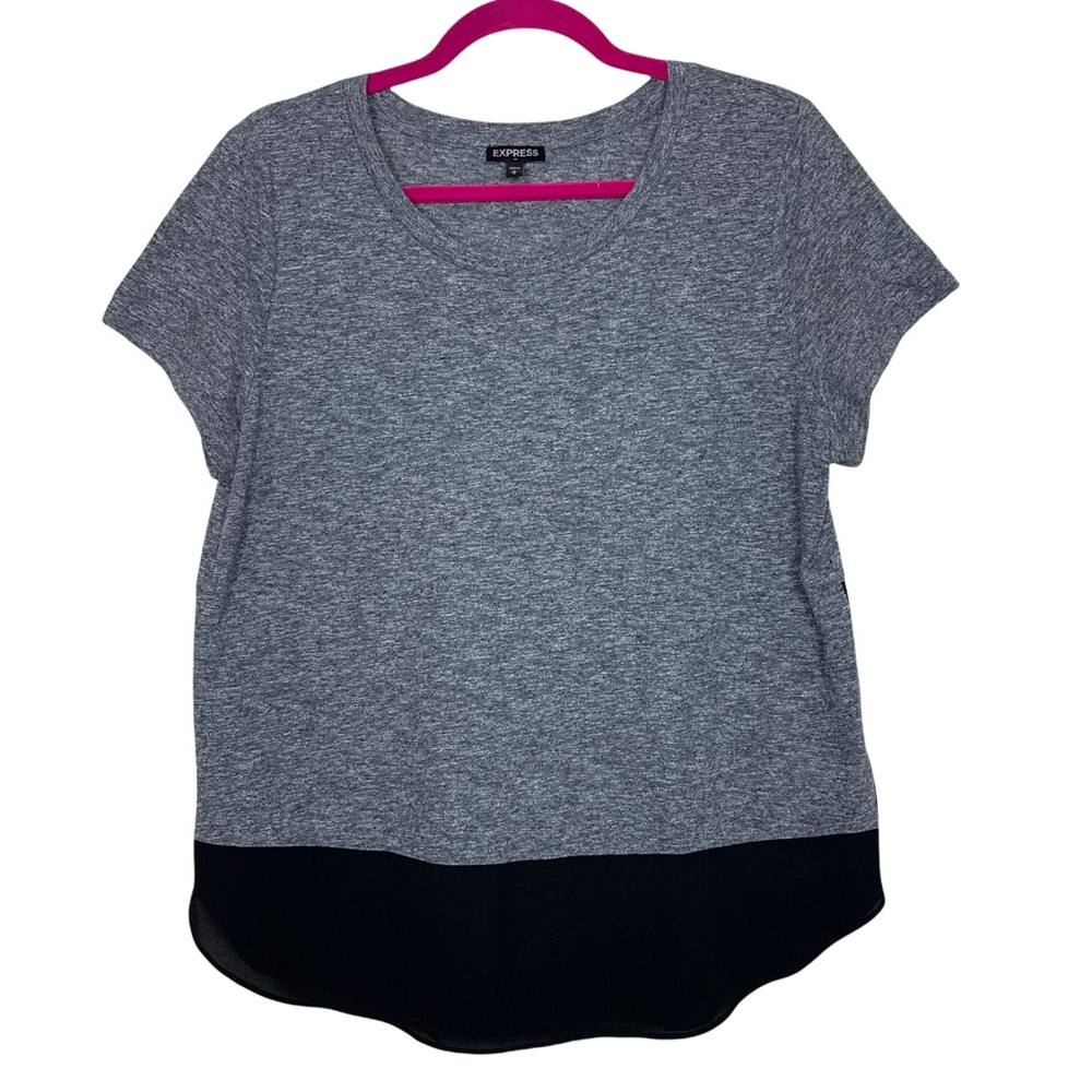 Express Factory Gray Space Dye Knit Sheer Back Casual TShirt Tee Top Medium